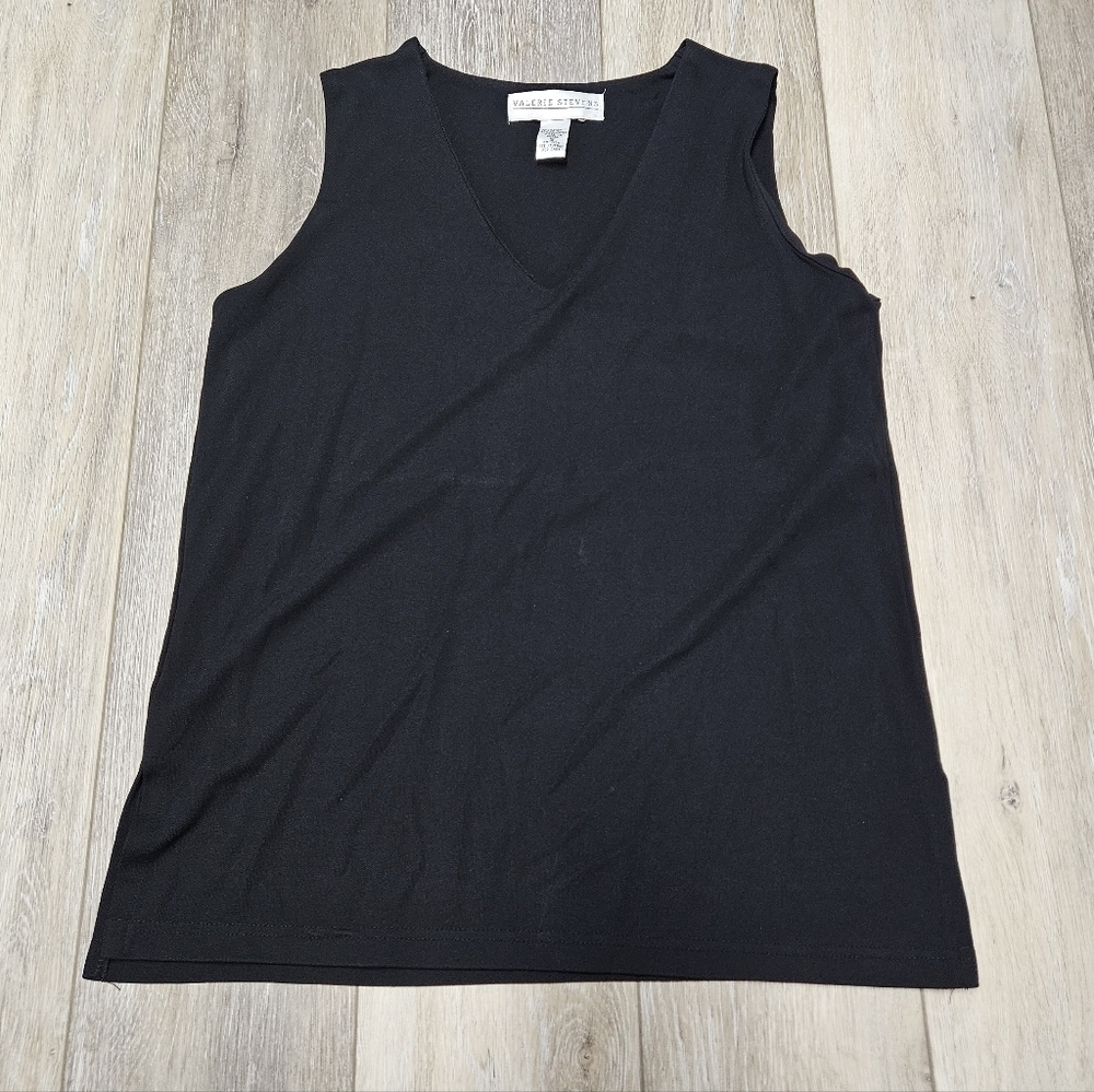 Valerie Stevens Sleeveless V Neck Blouse Top Black Women's Small Classic Basics